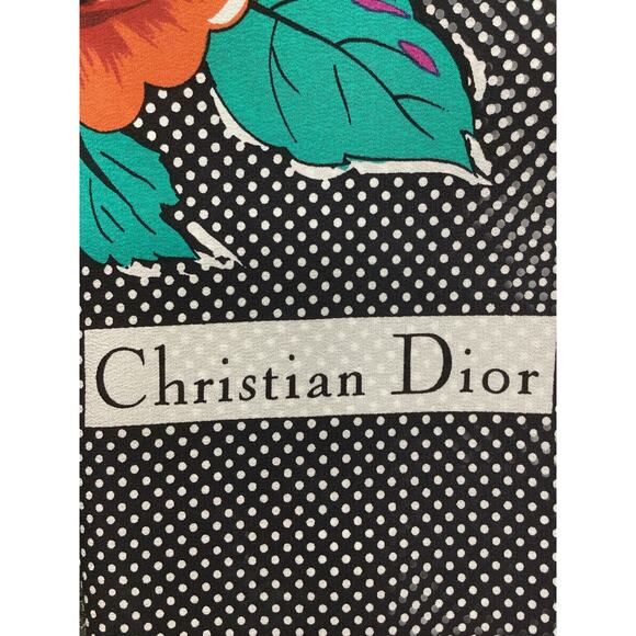 Christian Dior Scarf Women’s One Size Silk Polka Dots And Flowers Multicolor - Picture 4 of 5